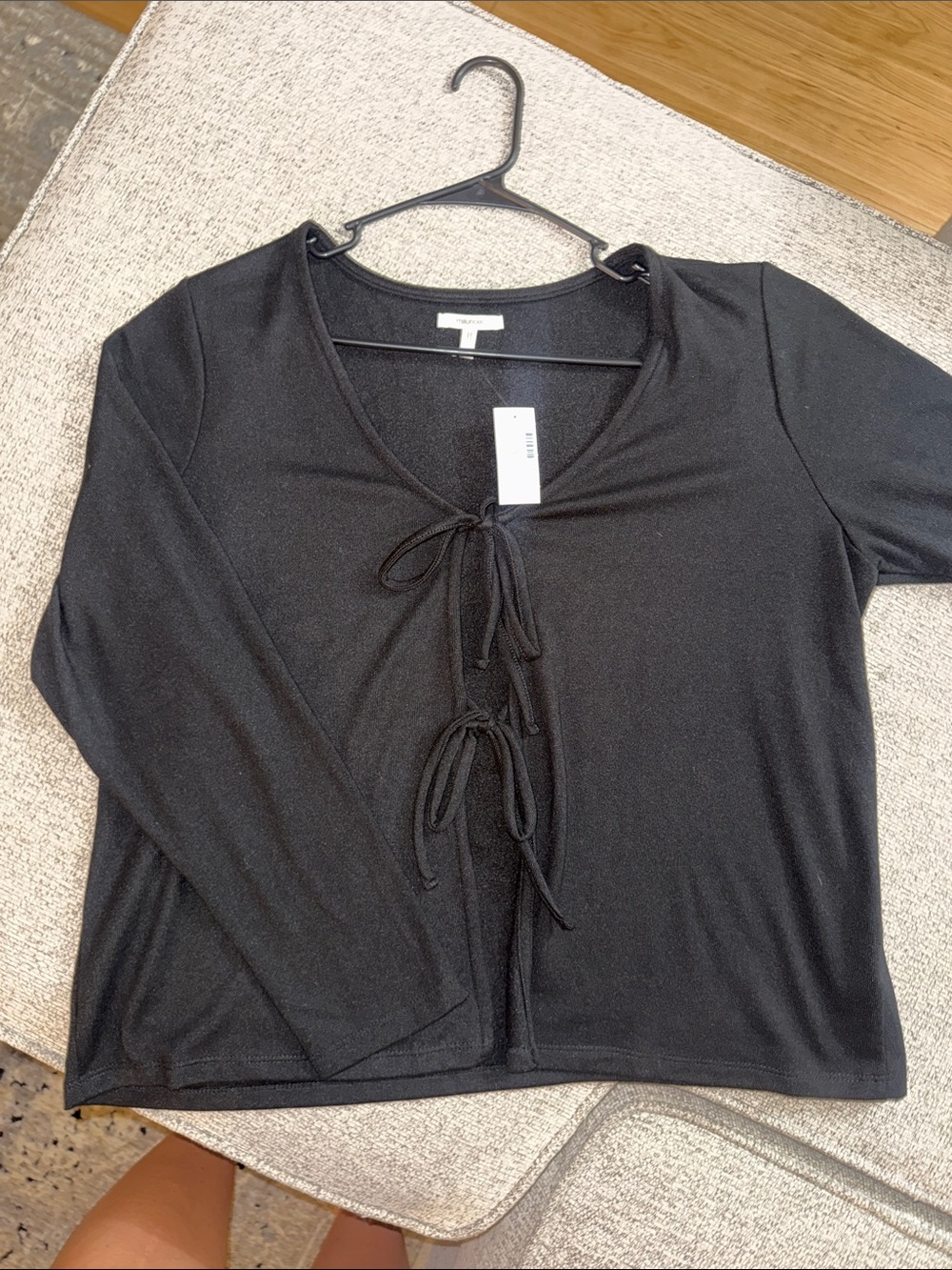 Maurices Black Long Sleeve Tie-Front Top